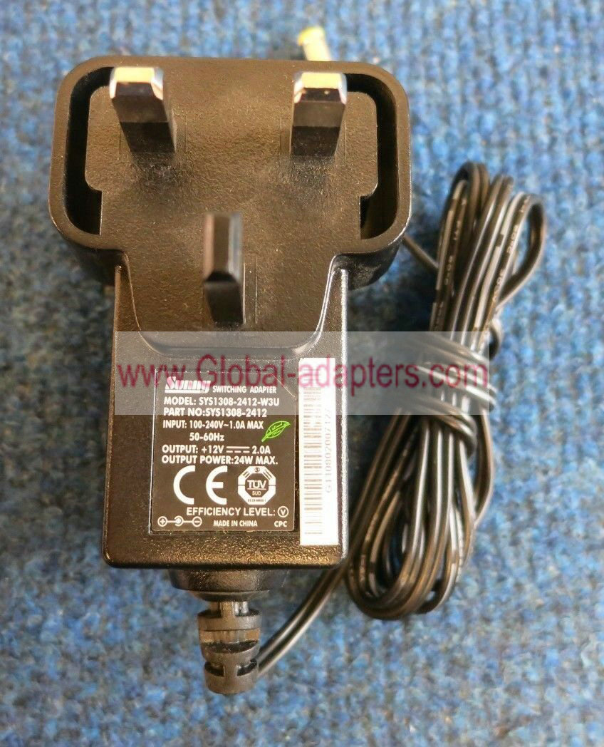 NEW Sunny SYS130-2412 SYS130-2412-W3U UK Plug AC Power Adapter Charger 24W 12V 2A